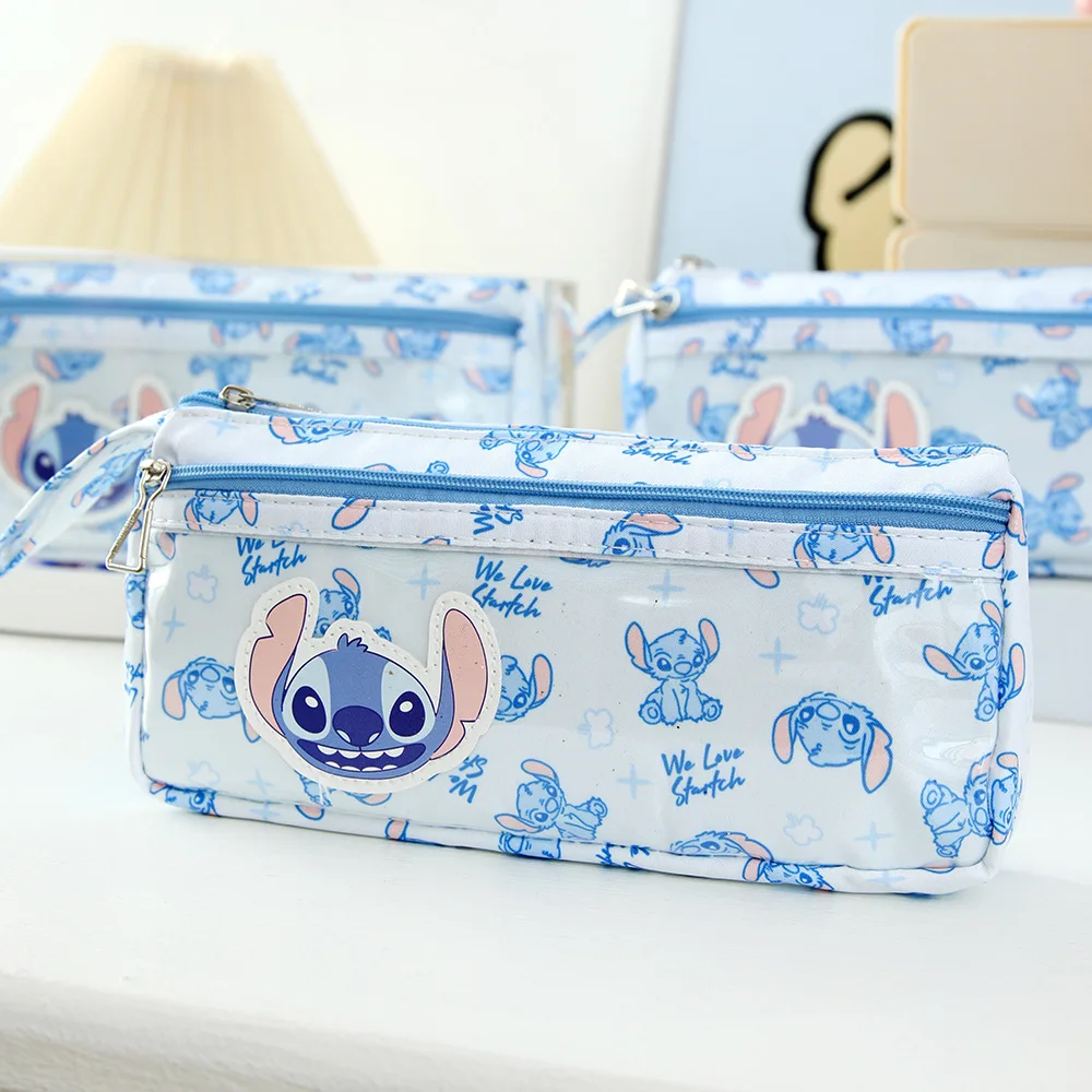 Bolsa para bolígrafos Lilo & Stitch de dibujos animados, bolsa de papelería de gran capacidad de tres capas, organizador de papelería a prueba de suciedad, regalos para escuela y oficina