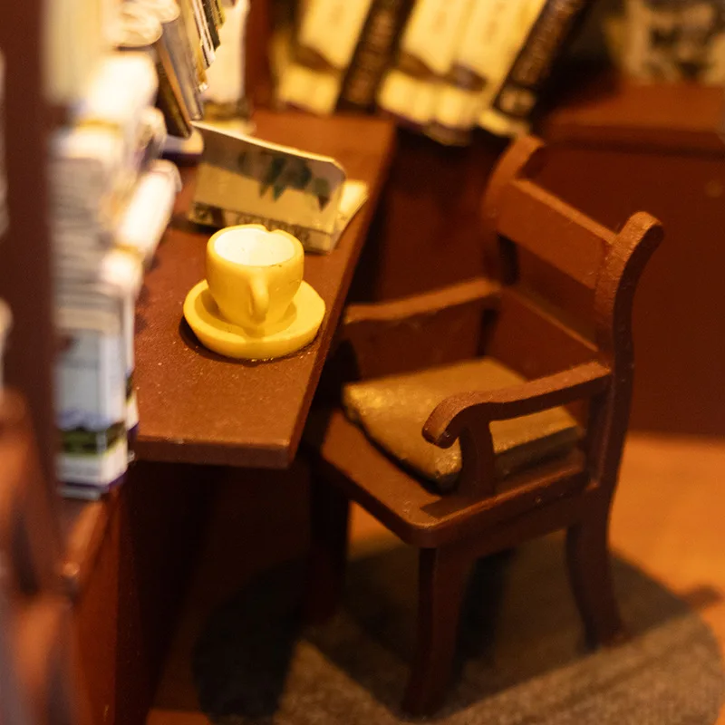 OUZEY クラシックライブラリー DIY ミニチュアハウス - 木製3Dモデル組み立てキット、ティーン向けの創造的な学習室