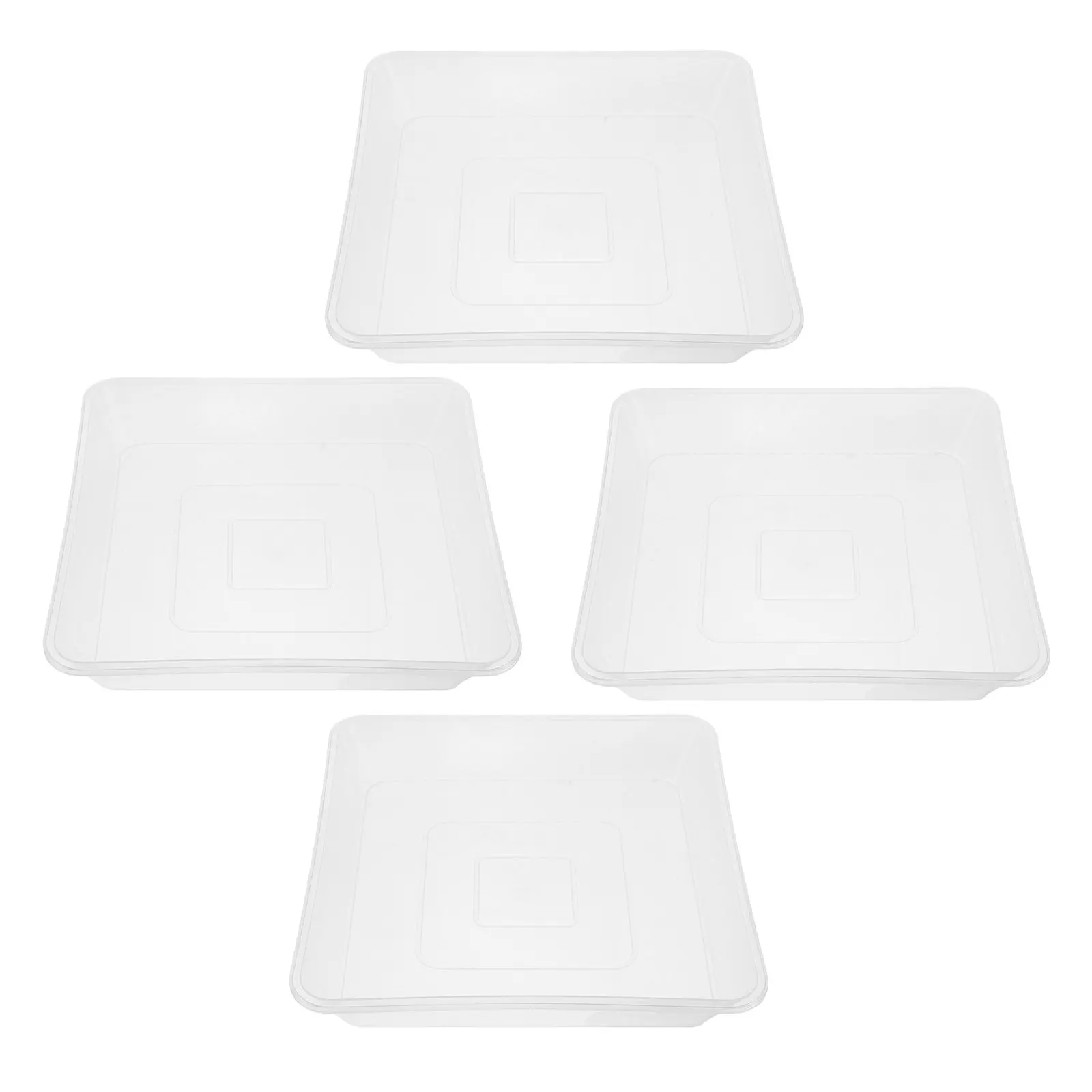 4Pcs Clear Square Plant Saucer Thickened PP Plastic Drip Tray Plant Water Catcher Tray for Indoor Outdoor Pots
