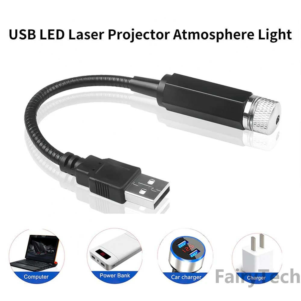 Miniproyector LED de luz nocturna para techo de coche, Lámpara decorativa USB ajustable para decoración de techo de habitación