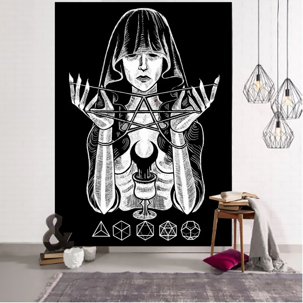 Witches High Priest Tarot Art Tapestry Dorm Constellation Hippie Astrology Wall Hanging Mandala for Bedroom Living Room Decor