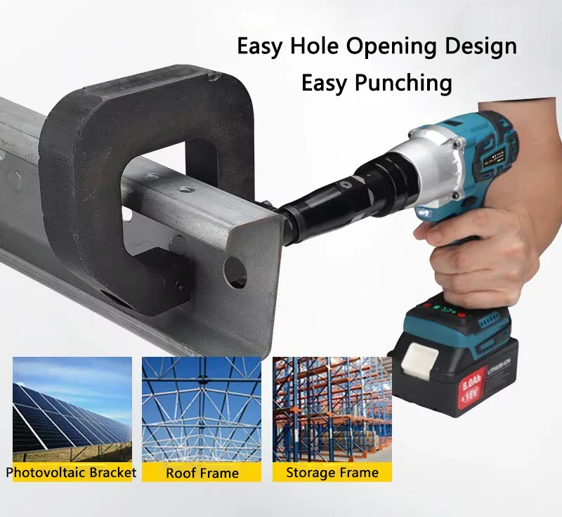 Handheld Portable C-shaped Steel Electric Punching Photovoltaic Bracket Hole Opener U Steel Punching Machine 100mm Throat Depth