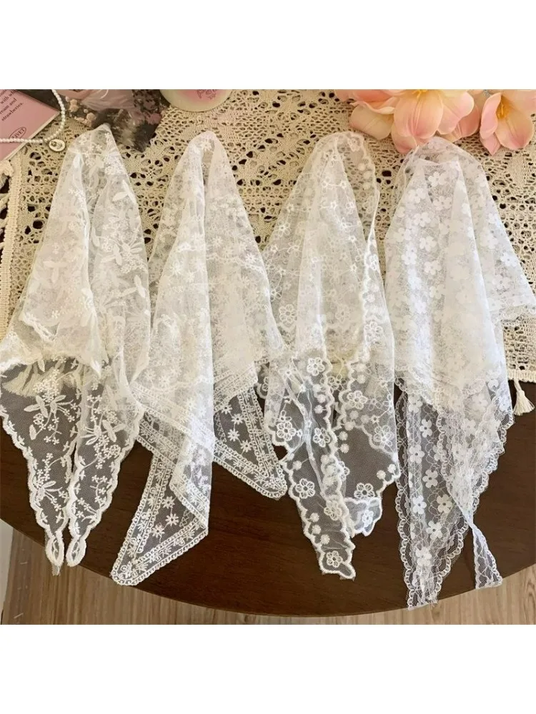 Coréen dentelle cheveux écharpe femmes Ins Style pastoral doux dentelle Bandana bohême Triangle sangle cheveux sac foulard chapeau voyage chapeaux