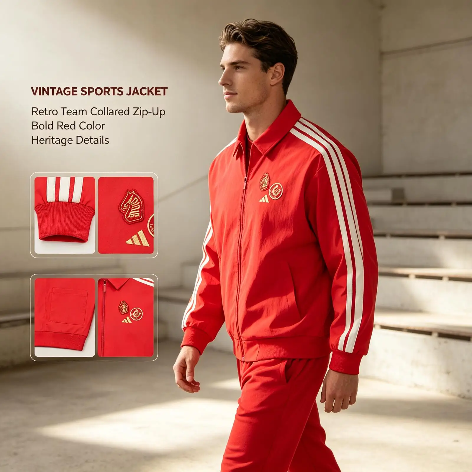 Adidas NYR 3S WV JKT KE4059 Men Red Collared Sports Track Jacket Vintage Full-Zip White Striped Team Outerwear