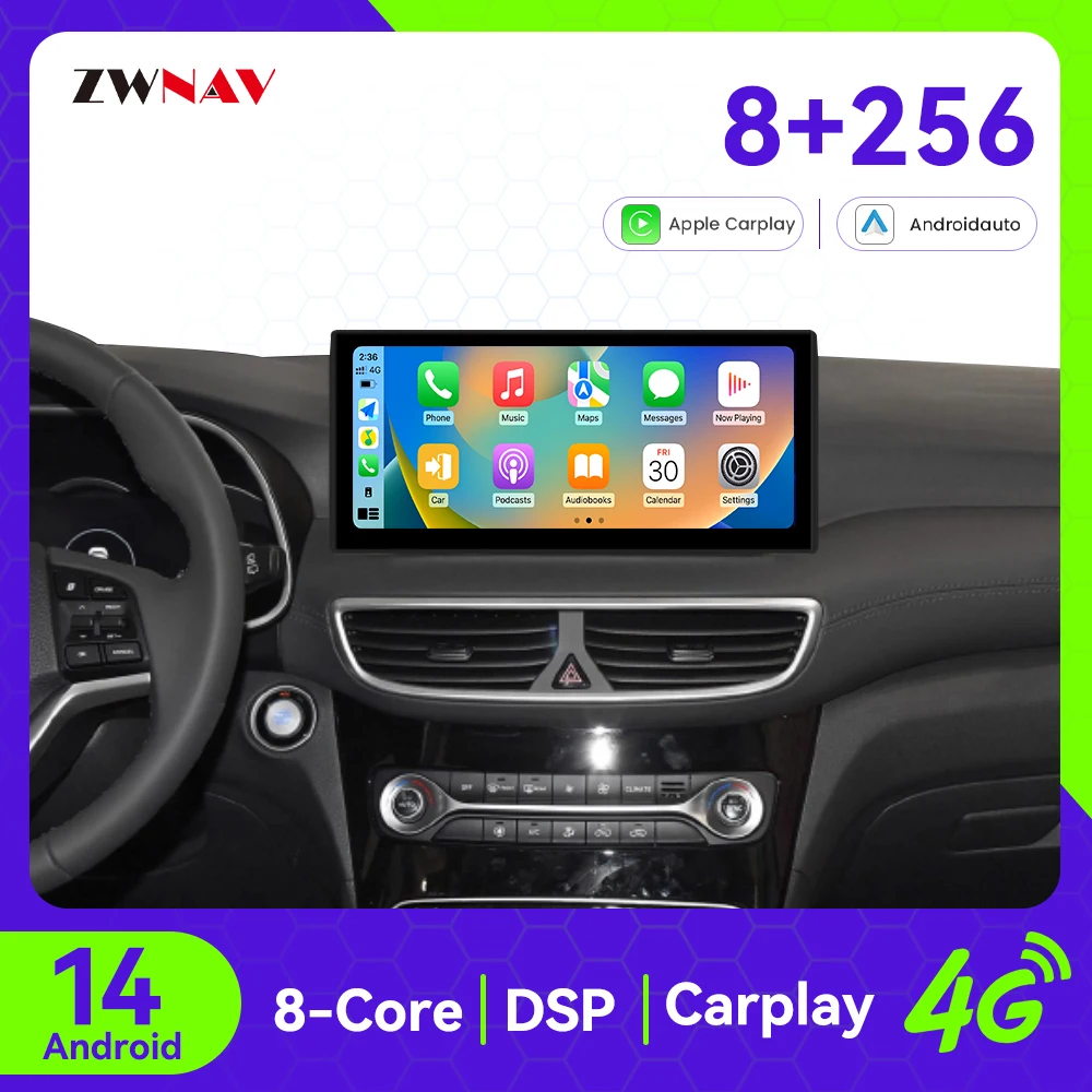 ZWNAV Android 14 Car Radio For Hyundai Tucson 2019-2020 Wireless CarPlay Android Auto DSP Sound GPS Navigation WIFI 4G System