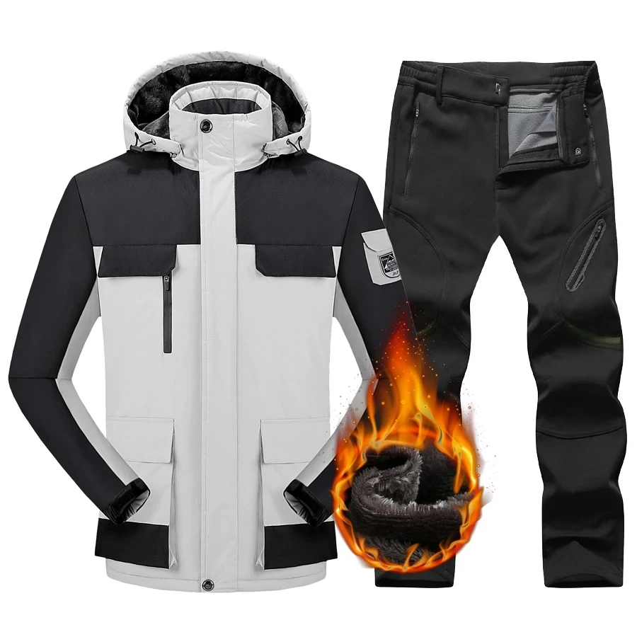 Tuta da sci per uomo antivento addensare calde giacche e pantaloni da sci invernali set di abbigliamento da snowboard per il marito campeggio di grandi dimensioni