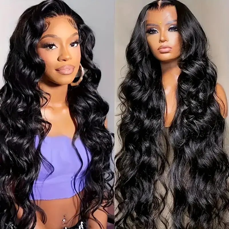 150% Natural Black 13x6 Human Hair Lace Frontal Wigs 5x5 Glueless Body Wave Pre-Plucked 13X4 Front Water Wave For Women 40 Inch