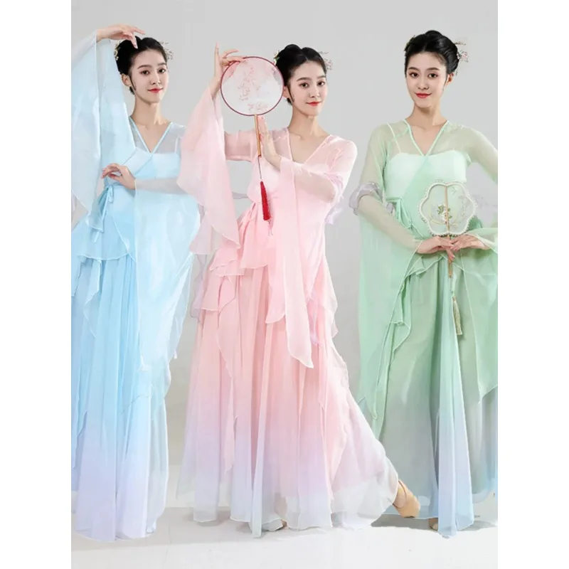 Classical Dance Costume Women Floating Chiffon Gauze Stage Performance Chinese Dance Clothes Fairy Body Rhythm Practice Costume