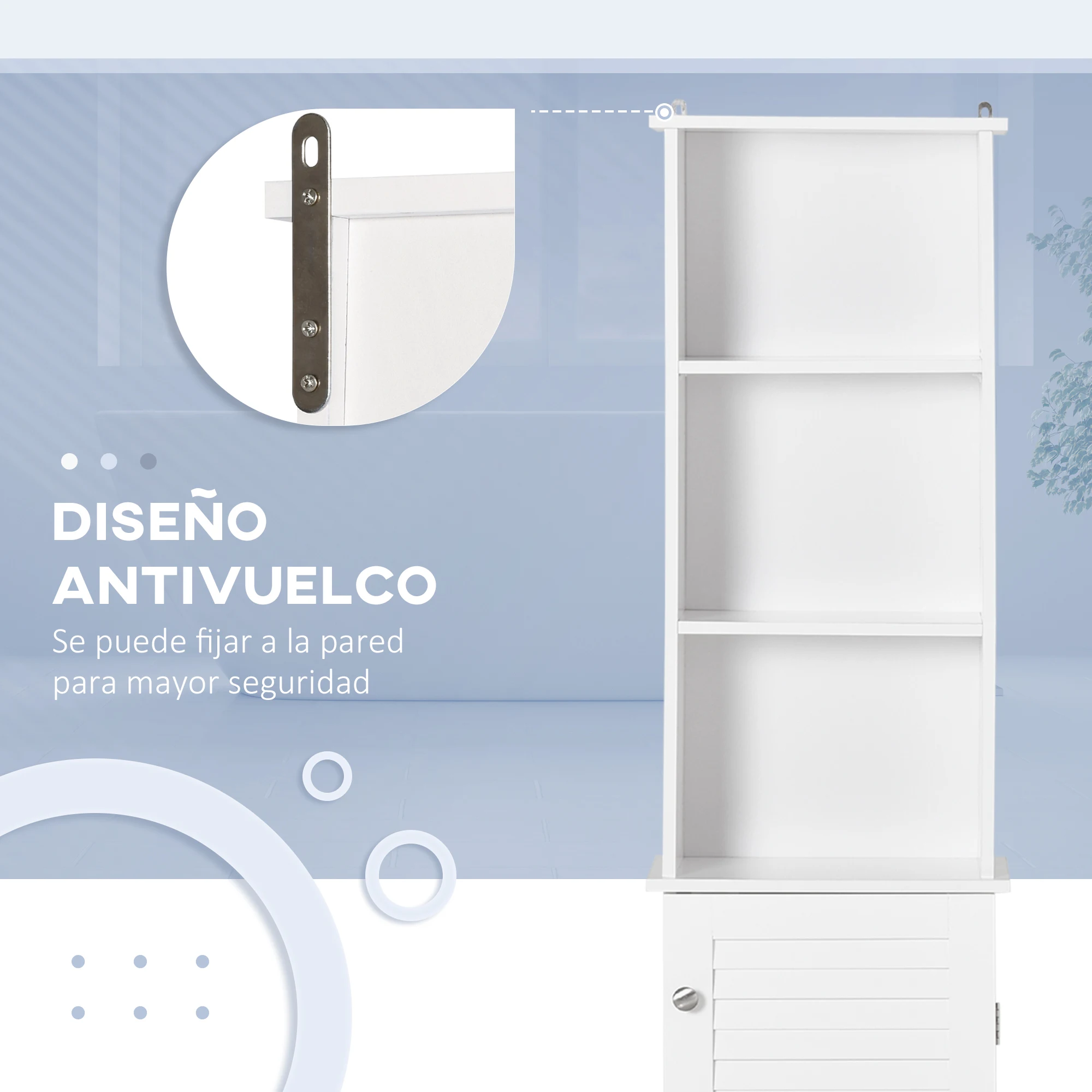 Armario Alto de Baño con Estantes Abiertos y Balda Interna, Mueble Auxiliar de Almacenamiento, 34x20x165 cm, Blanco