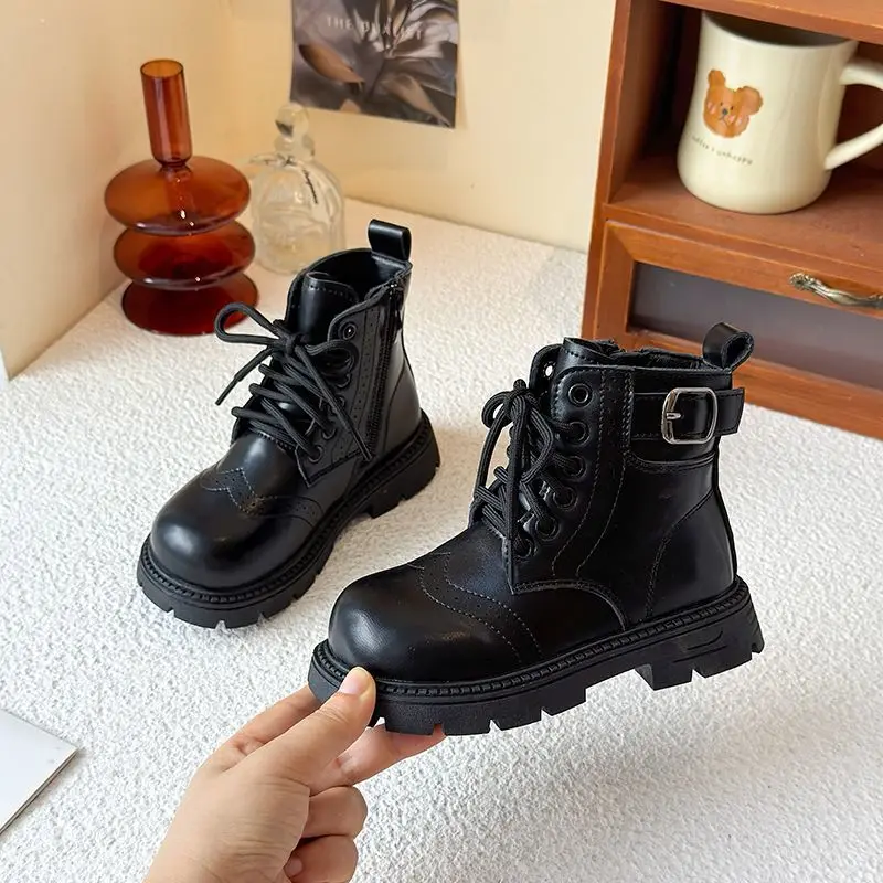Girls Retro Korean Style Ankle Boots 2026 Autumn Winter Warm Comfort​ Kids Leather Fashion Boots