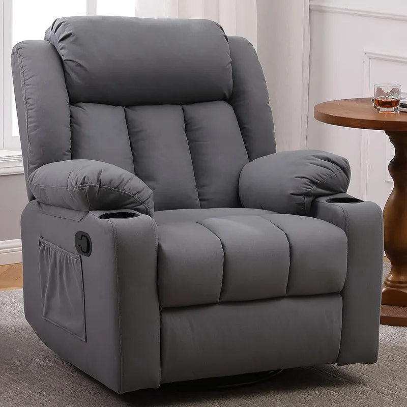 Rocker Swivel Recliner Chair for Adults, Overstuffed Large Manual Recliner Glider with Massage and Heat, Comfy Soft Fabric