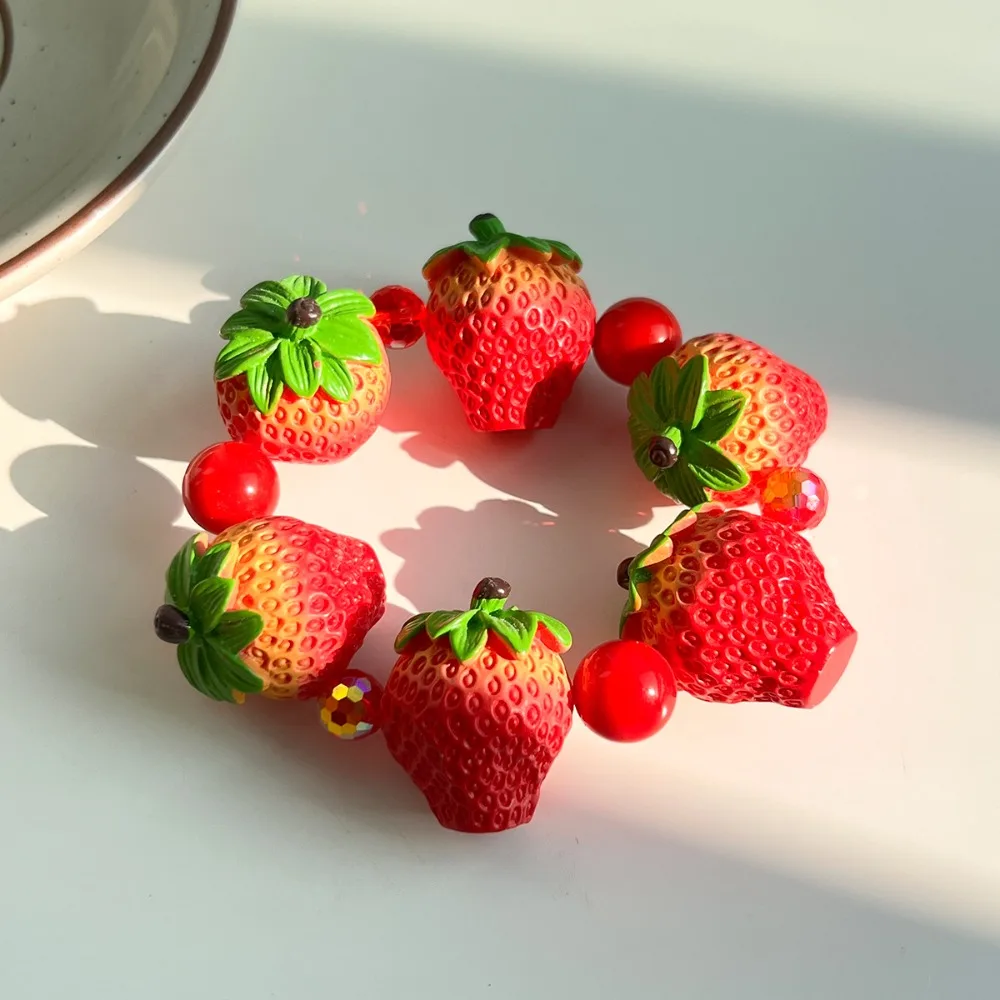 Hand Chain Resin Simulation Fruit Bracelet Beaded Dopamine Beads Bracelet Cartoon Persimmon Summer Bohemian Jewelry Party