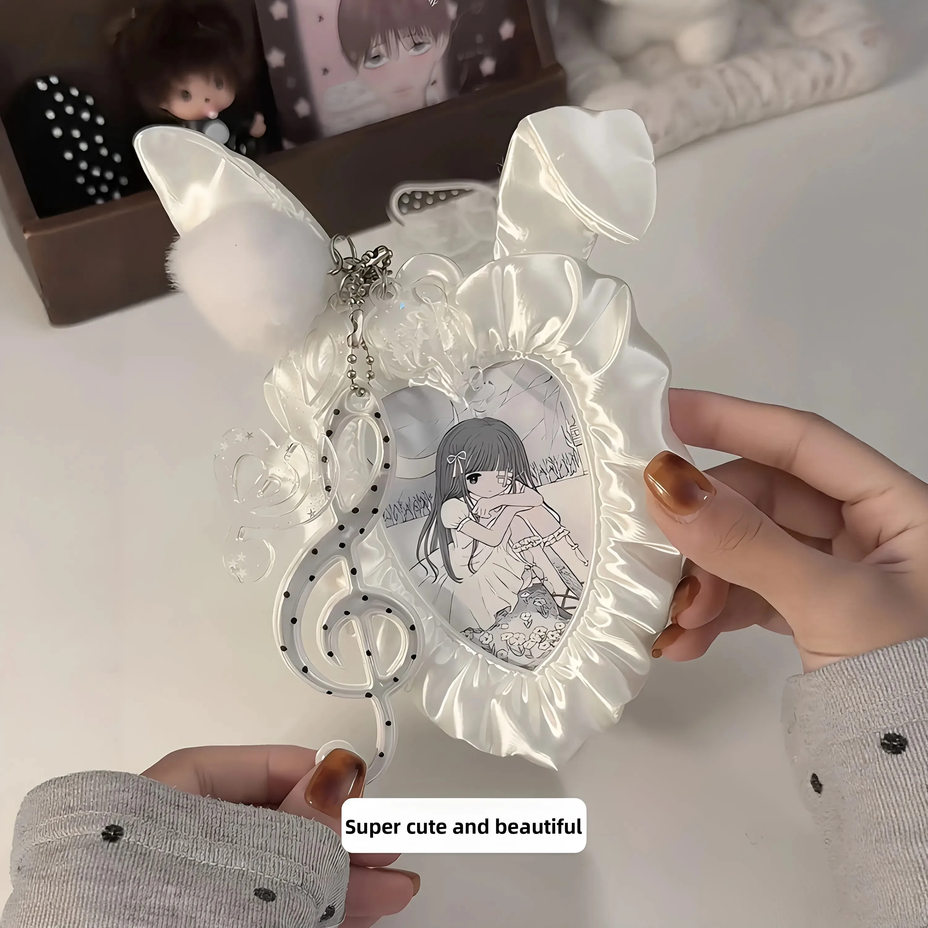 Elegant Silk Rabbit Ear Photo Frame Instant Camera Picture Storage Display Stand for Couples Besties Celebrity Fan Art