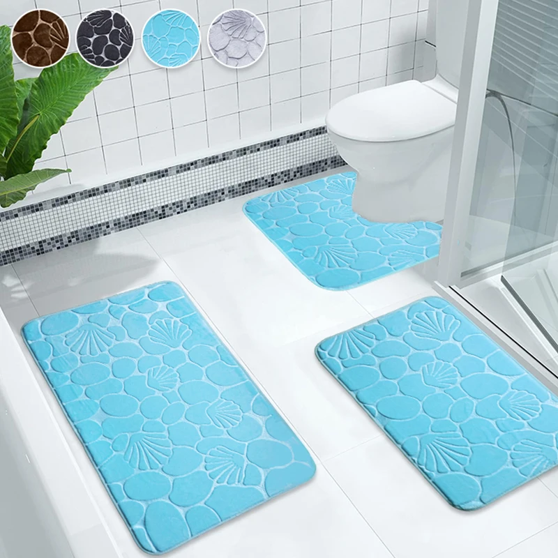 

3Pcs Absorbent Non-Slip Bath Rugs,Memory Foam Shell Print Bath Mat Sets,Soft Washable Area Mats Comfortable And Anti-fatigue