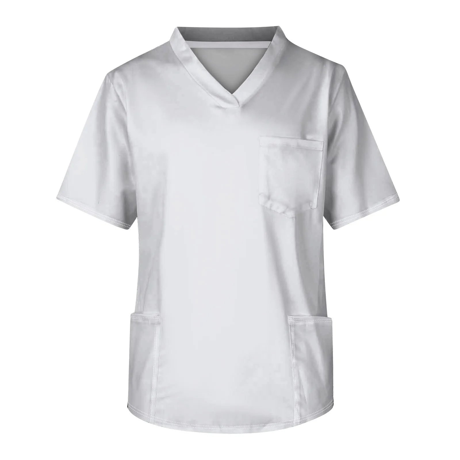 Uomo Uniforme infermieristica Estate Tinta unita Manica corta Scollo a V Operatori sanitari Infermiera Lavoro Scrub Top Camicetta con tasche