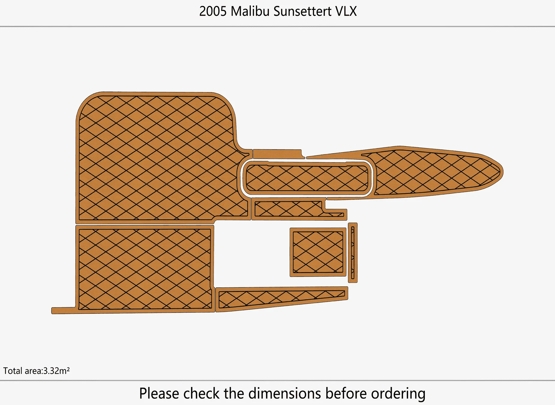 Marine Faux Teak EVA Non-Slip Mat -2005 Malibu Sunsettert VLX Self-Adhesive 1/4