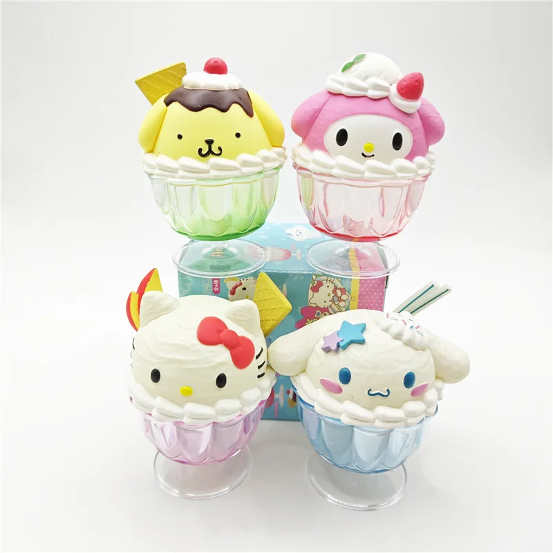 4Pcs Cute Sanrio Characters Cup Figures Pom Pom Purin My Melody Cinnamoroll Toy Desktop Ornament Anime Peripheral Gifts