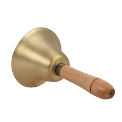 Brass Hand Bell Loud Call Bell Handbell Desk Ringbell with Wooden Handle for Wedding Festival Decoration Food Line Alarm School