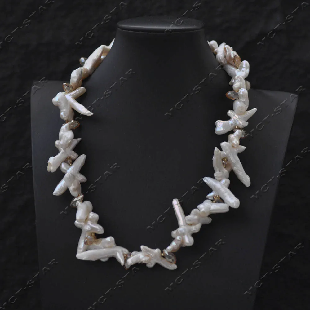 

MTC·STAR 18'' 32mm White Baroque Cross Pearl Round Drop Faceted Crystal Necklace CZ (Z14451)