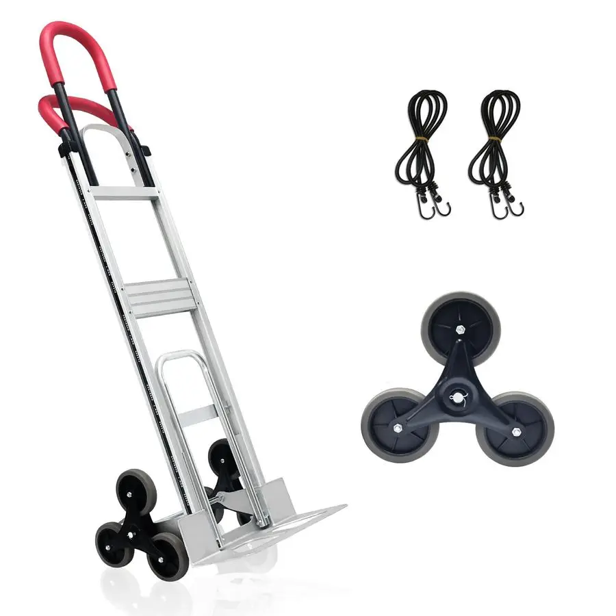 

Тележка для подъема по лестнице, вместимость 600 фунтов, ручная тележка для подъема по лестнице, сверхпрочная тележка-тележка 2 в 1 с двойными ручками, 6 колес