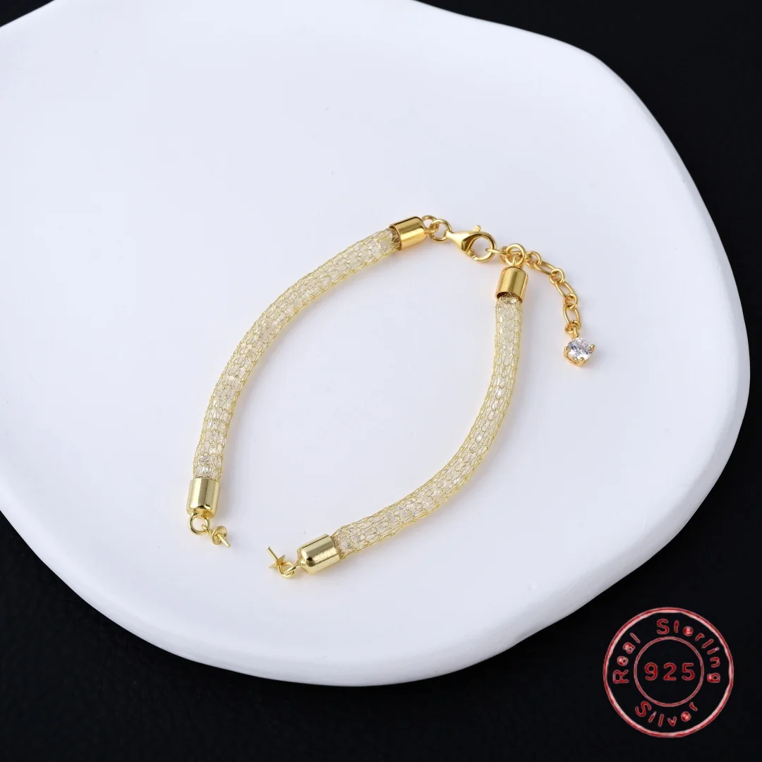 

S925 sterling silver inlaid zircon money bag connected with pearl bracelet DIY handmade bracelet necklace accessories SL60