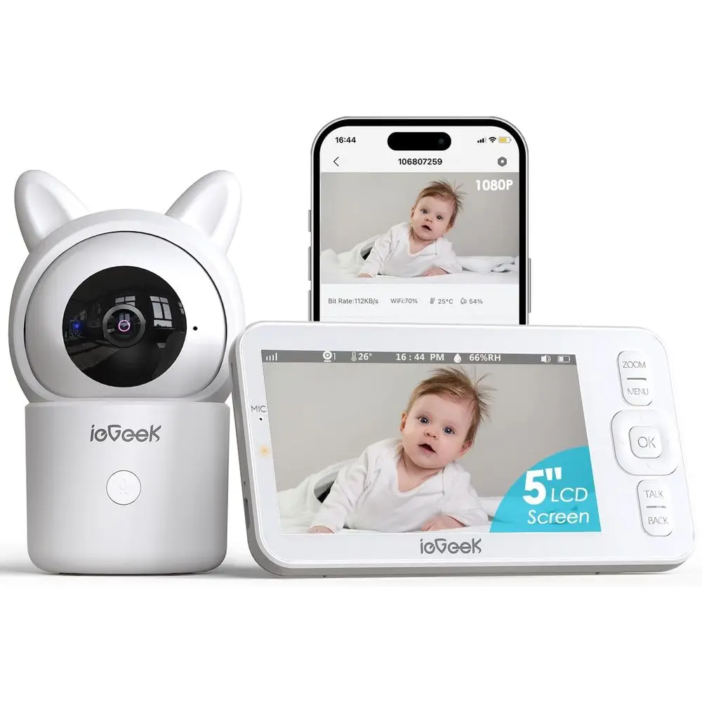 

5 HD Video Baby Monitor with Audio, 1080P Camera, Smart App, Night Vision, PTZ, 2-Way Audio, Auto Tracking Alerts