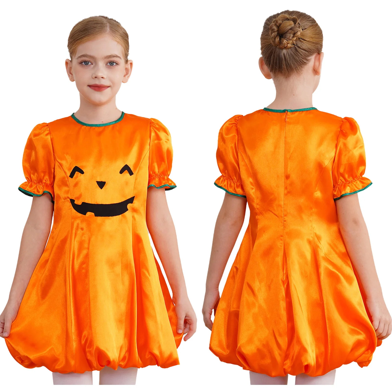 

Girl Halloween Pumpkin Dress Princess Vampire Witch Cosplay Costume Puff Sleeve A-line Dress Masquerade Party Clothing #6-16