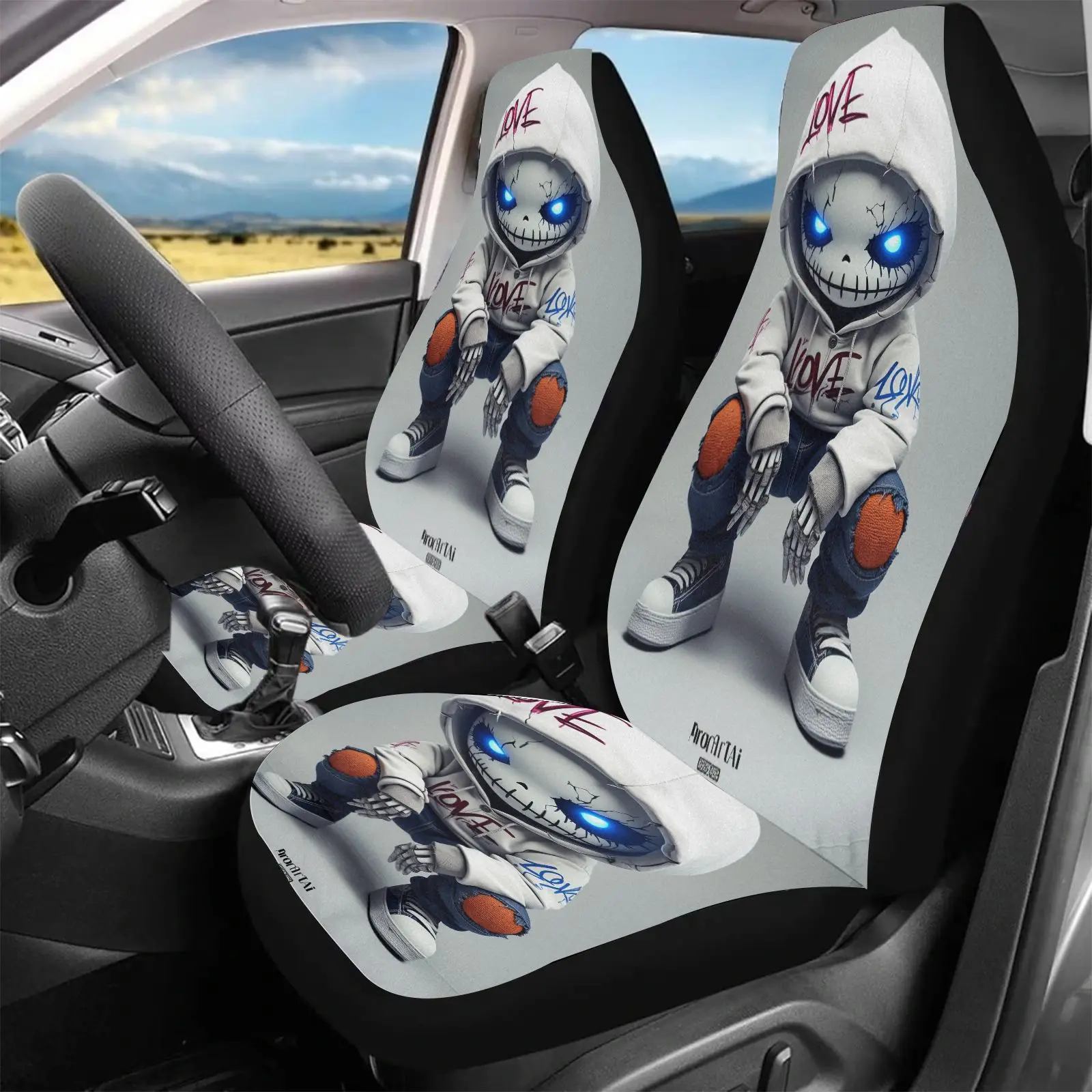 2pcs Car Seat Set Skeleton Robot Love One Suitable For All Vehicle Types, Including Sedans, SUVs, And Cars. A Perfect Gift For F