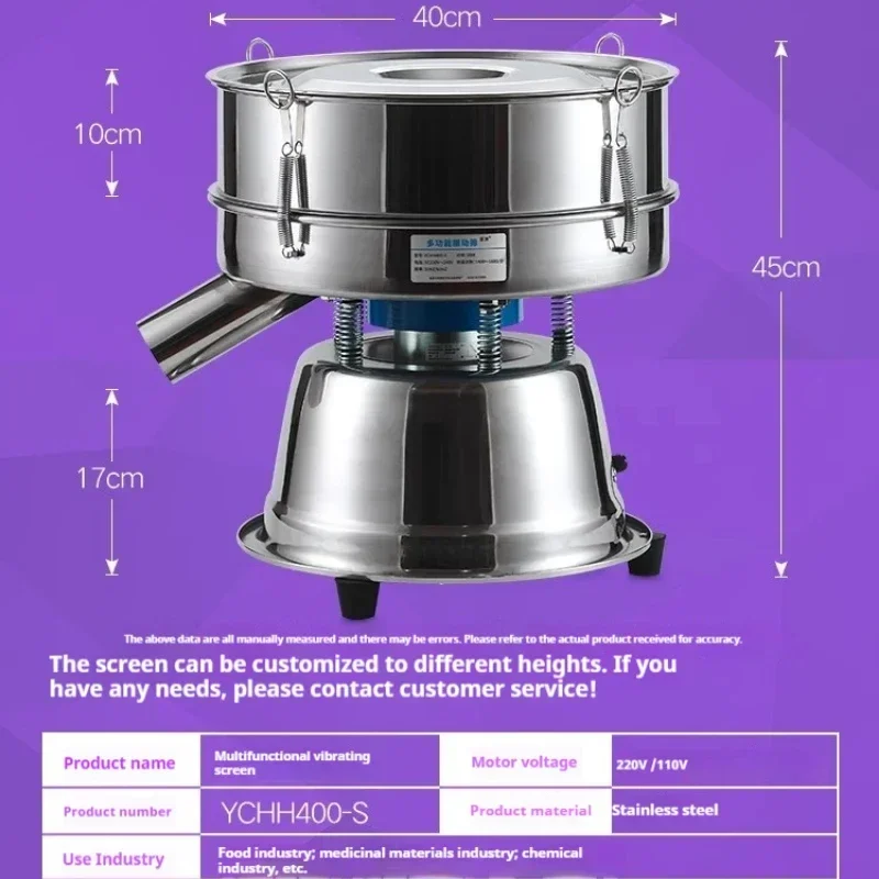 Mesin penyaring getaran bubuk baja tahan karat, layar listrik, penyaring multifungsi laboratorium, mesin penyaring Diameter 40cm