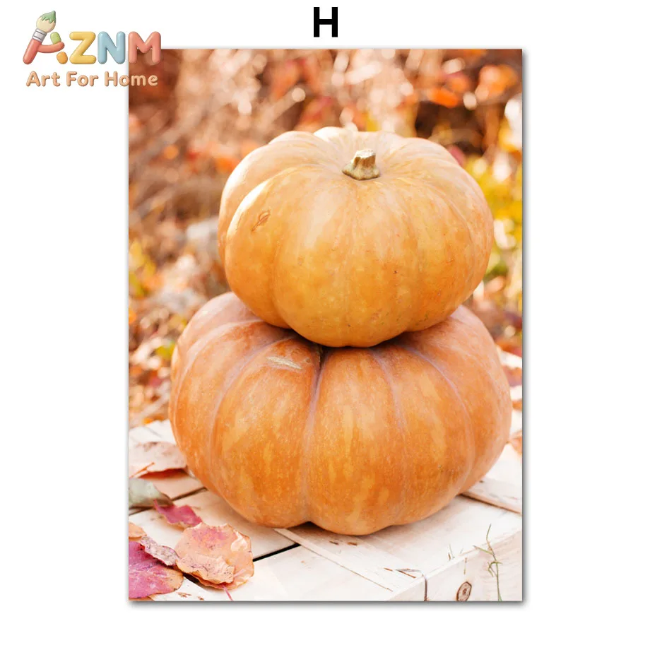 AZNM Warm Autumn Scenery Canvas Wall Art Golden Forest Path Pumpkin Squirrel Dried Flower Maple Leaf Fall Natural Print Bedroom