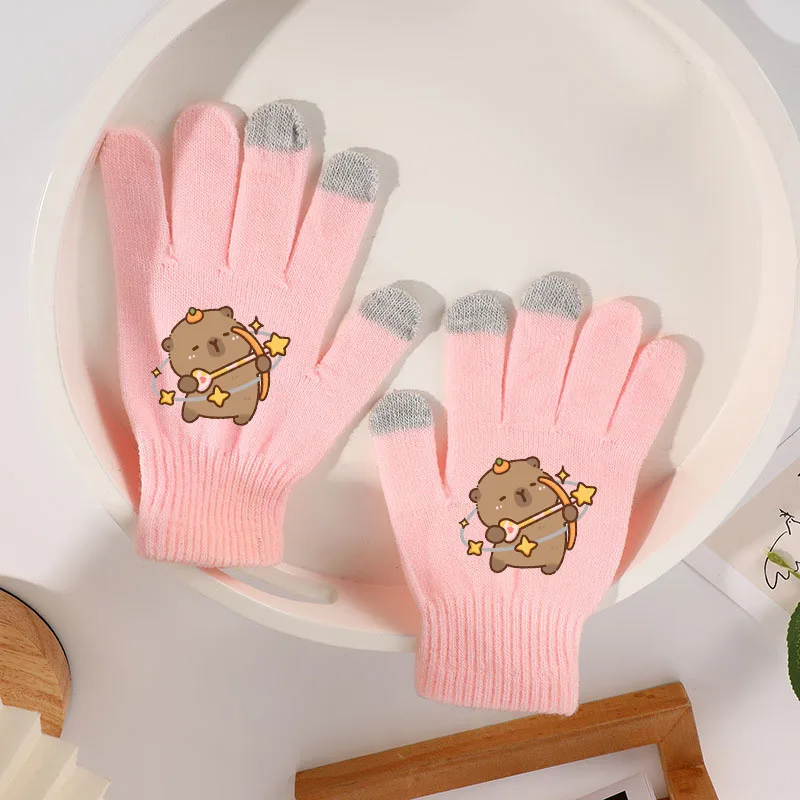 Capybara Finger Gloves Screen Cartoon Anime Outdoor Casual Warm Winter Cycling Knited Glove Fashion Accessories Cute Gift