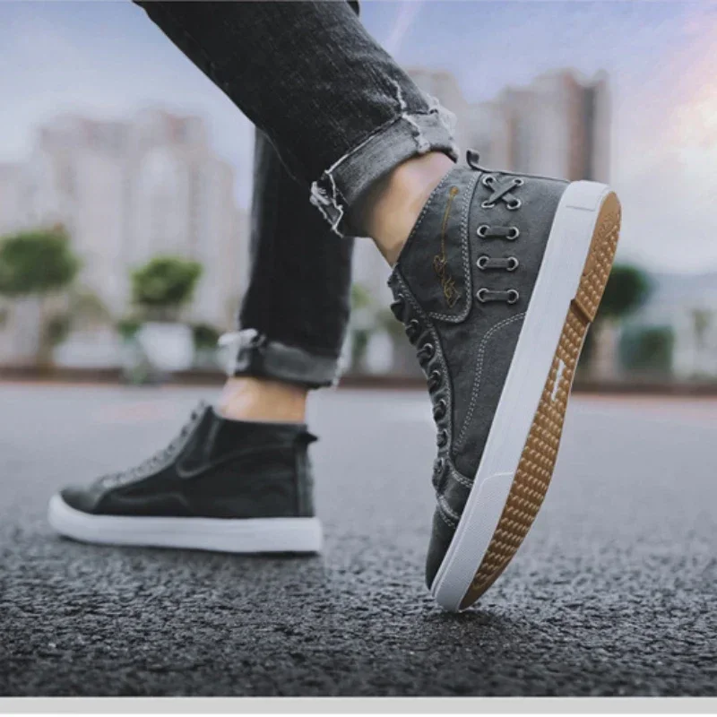 Baskets en toile denim pour hommes, chaussures montantes décontractées, chaussures confortables, chaussures canisées pour hommes, nouvelle tendance,