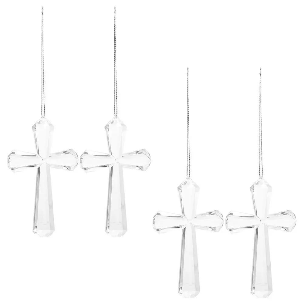 

4Pcs Clear Cross Acrylic Hanging Ornaments Christmas Tree Pendants Car Decoration Religious Christian Holiday Party Supplies