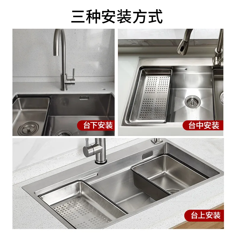 Waschbecken aus Edelstahl 304, handgefertigtes Waschbecken, großer Einzeltank im japanischen Stil, Küchenwaschbecken, Waschbecken unter der Theke