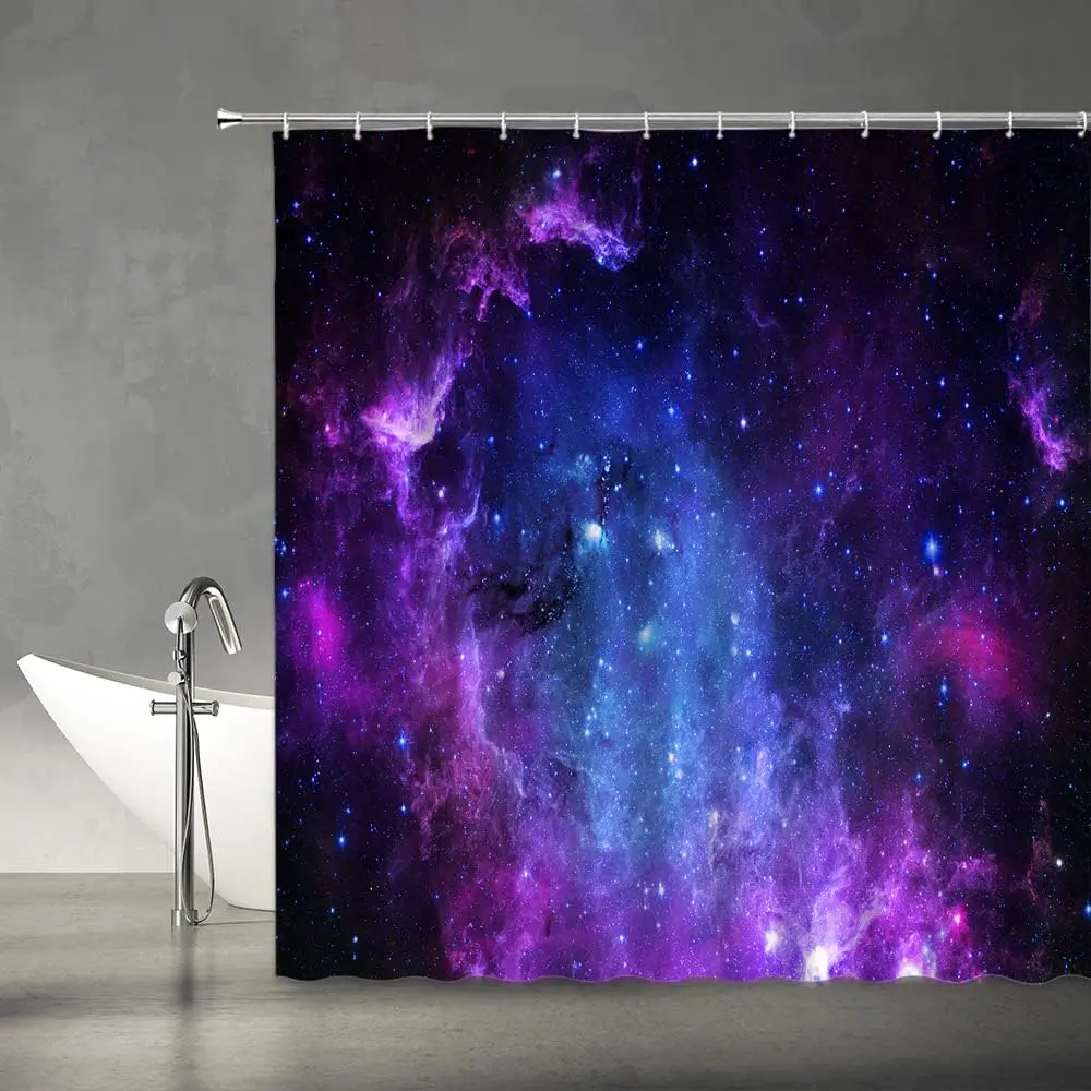 Galaxy Shower Curtain Blue Purple Nebula Starry Fantasy Colorful Outer Space Stars Planet Universe Celestial Astronomy Bathroom