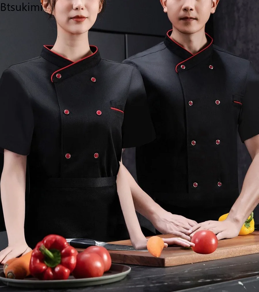 New Summer Breathable Mesh Chef's Uniform for Men Women Short Sleeve High End Hotel Baking Cake Room Western Restaurant Workwear