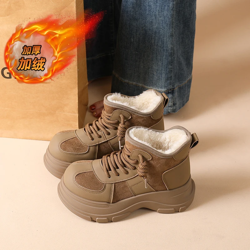 CRLAYDK المرأة مكتنزة الثلوج الأحذية الكاحل الدافئة الفراء اصطف الشتاء الانزلاق على الجوارب القصيرة أحذية منصة المشي في الهواء الطلق بوتاس #1