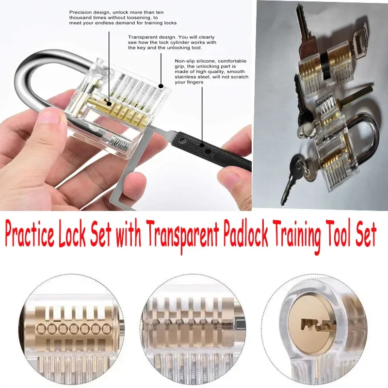 Practice training Picking Sets for Beginner Visible Locks Lock with Key Padlock for Sheds Storage Unit School Gym Locker Toolbox