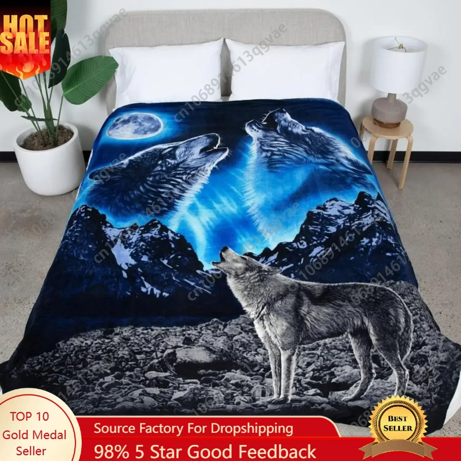 Howling Wolf Fleece Blanket for Bed Wolf Fleece Throw Blanket for Men Women and Kids Super Soft Plush Throw