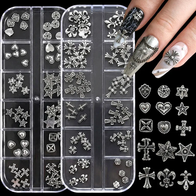 60 peças/1 caixa de Acessórios de Unha em Metal Retrô com Cruz Pequena, Estilo Gótico Punk Y2K, para Decoração DIY de Unhas e Joias