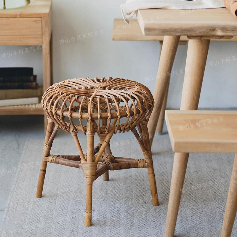 Rattan small stool jellyfish rattan stool simple retro household side table dressing stool bed and breakfast coffee table