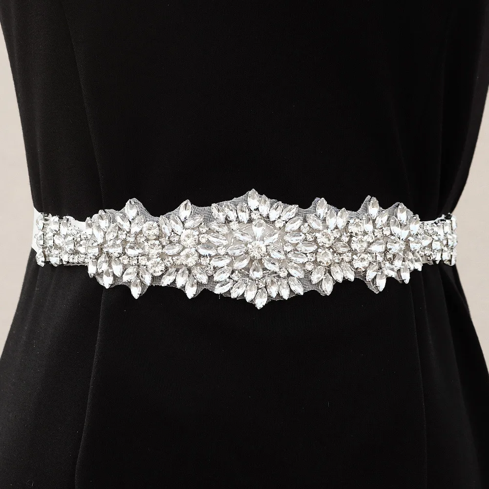 Bridal Belt Luxury Rhinestones Wedding Belts Bride Dress Decorative Sash With Stones Jeweled Satin Ribbons Silver Gown Appliques image 4