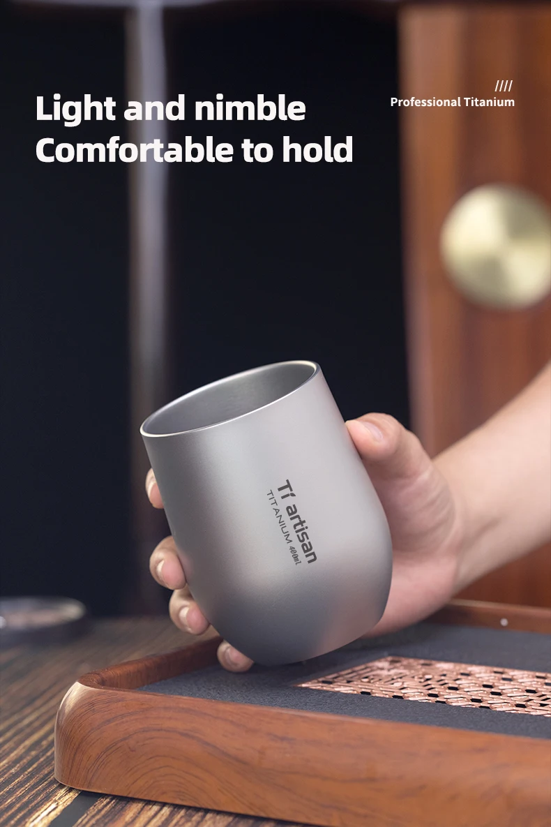 Tiartisan 255ml/400ml Reiner Titan-Bierbecher, Outdoor-Camping-Trinkgefäß, Leichter Tragbarer Doppelwandiger Kaffee- und Teetasse – Detail 4