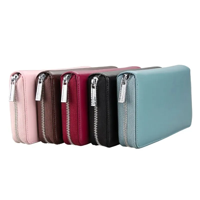 

Large Capacity Genuine Leather Wallet Multiple Slots Multi-Card Credit Card Holder Zippered Accordion Design Card Storage Bag