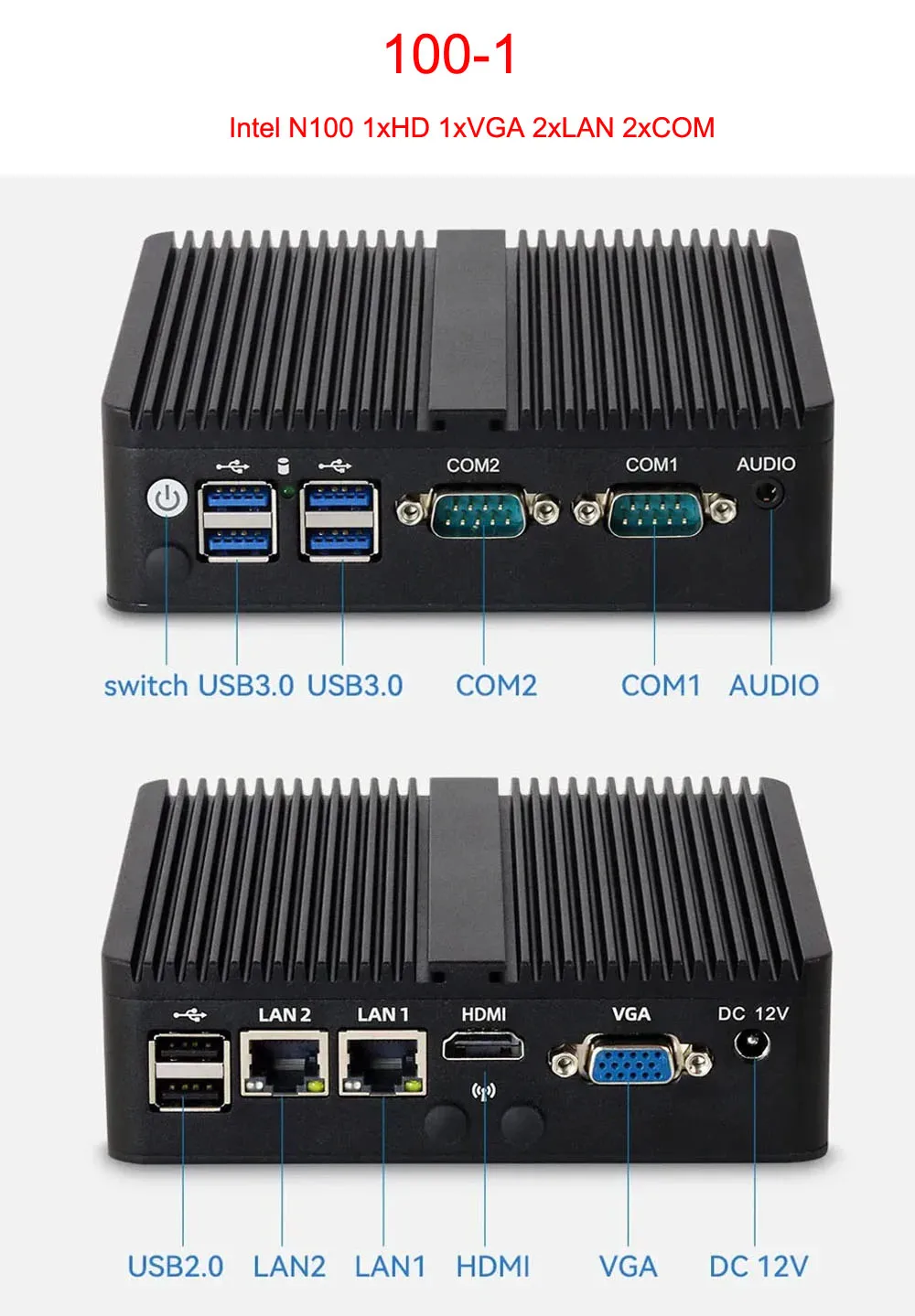 คอมพิวเตอร์ขนาดเล็กแบบไม่มีพัดลม Kingdelnuc รุ่น Diversified ใช้ชิปประมวลผล Intel เจนเนอเรชั่น 12 รุ่น N100 รองรับพอร์ต LAN 4 ช่อง, พอร์ต LAN 2 ช่อง, พอร์ต COM 2 ช่อง รองรับการแสดงผลภาพ 3 จอ ใช้เป็นคอมพิวเตอร์ตั้งโต๊ะและเราเตอร์ซอฟต์แวร์ไฟร์วอลล์