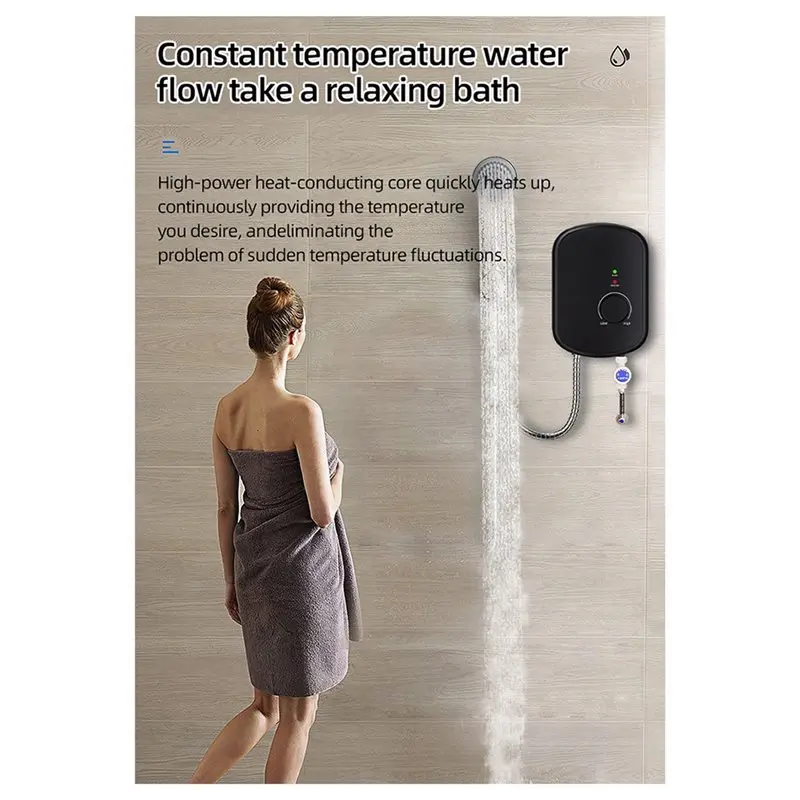 B83B-Compact Kitchen Aid Instant Demand Water Heater With Bathroom Shower Head And Temperature Control AD