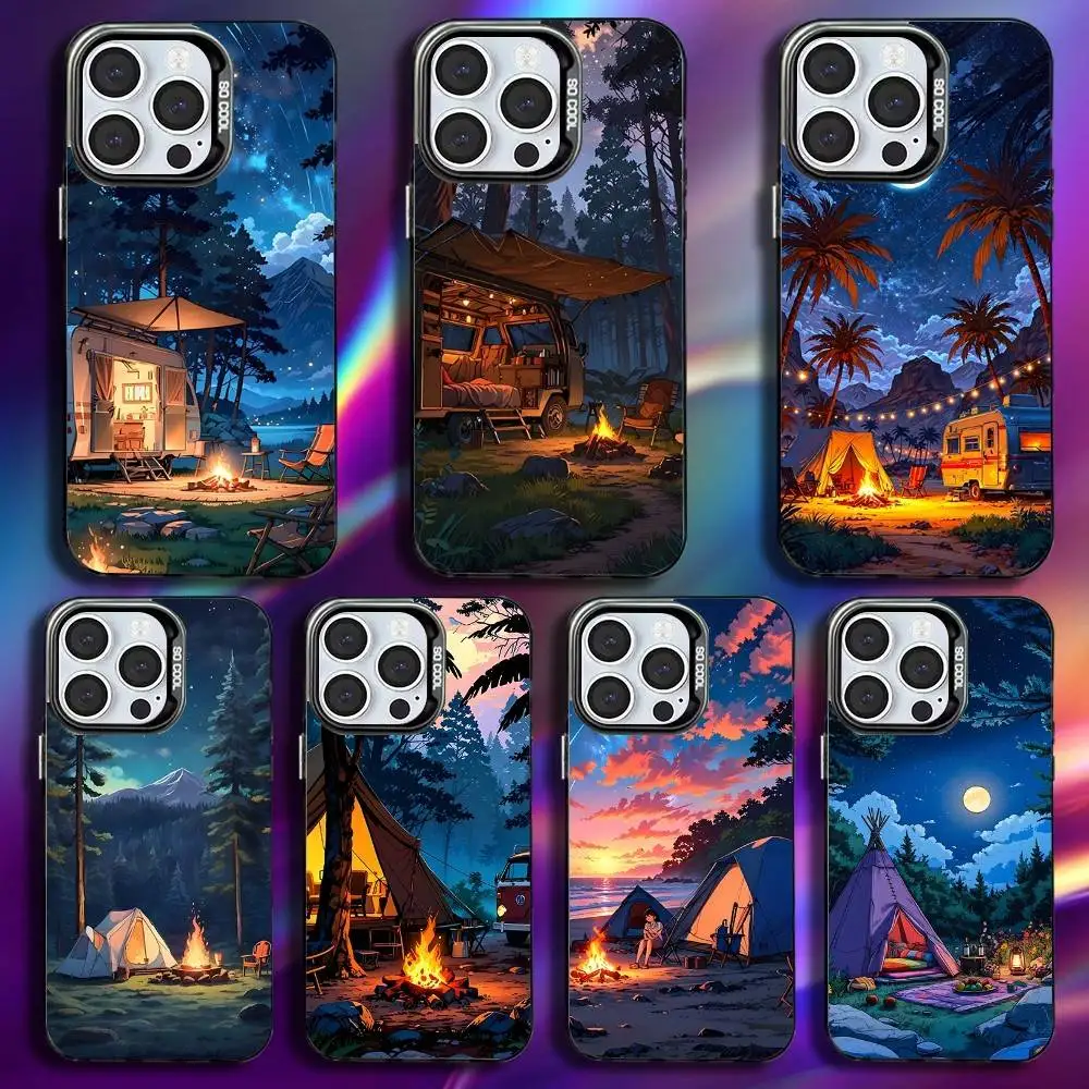

Outdoor Campings Phone Case For iPhone 17,16,15,14,13,12,11,Pro,Max,Plus,Mini,XS,SE Anti Fall Black Matte Hard Bumper