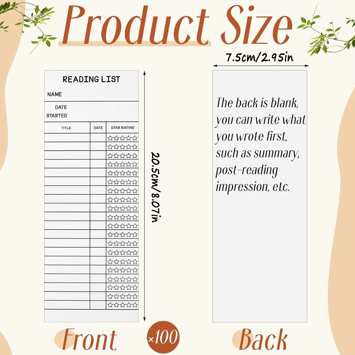 50pcs reading list bookmarks, reading log bookmarks, gifts and literary supplies for reading lovers