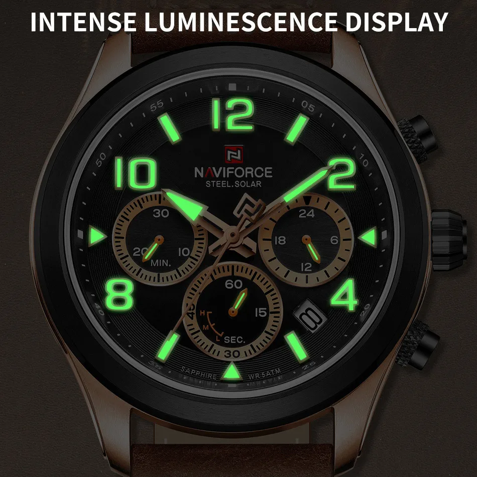 NAVIFORCE Creative 2025 Men's Luxury Eco-Drive Watches Sapphire Stainless Steel 5ATM Waterproof Luminous Quartz Wristwatch 2023