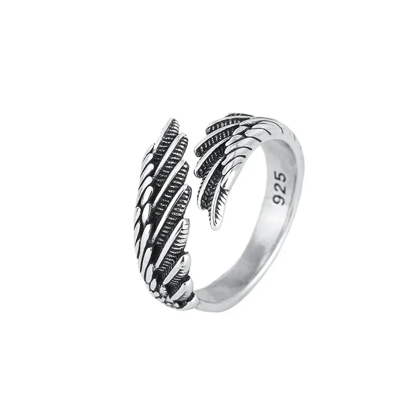 Women Girls Silver Color Rings Fashion Hip Hop Vintage Couples Creative Wings Design Thai Silver Party Jewelry Birthday Gifts image 3